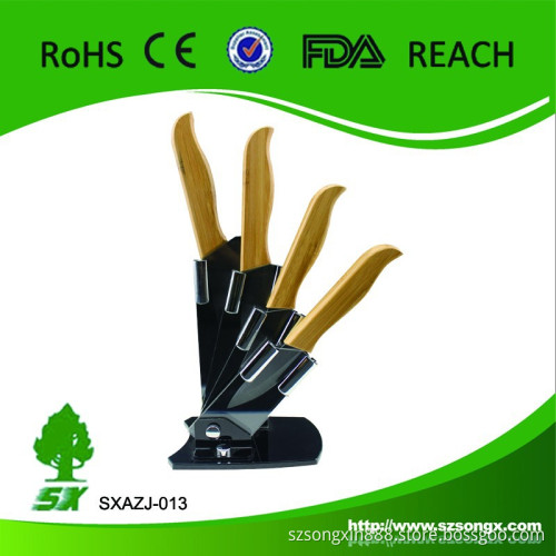 Eco-friendly and New Design Bamboo Handle Ceramic Knife Set With Acrylic Block